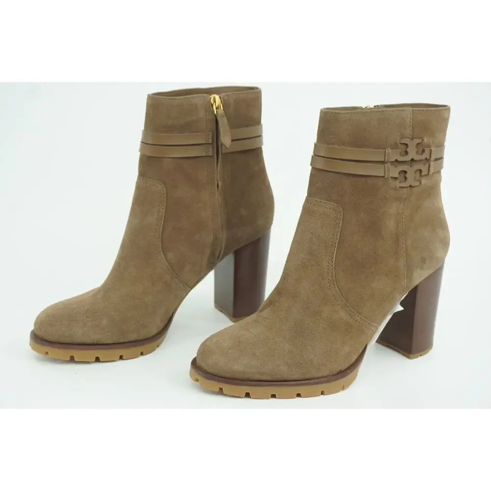Tory Burch Leigh Suede Lace Up High Heel Ankle Boots SZ 11 Lug Logo $495